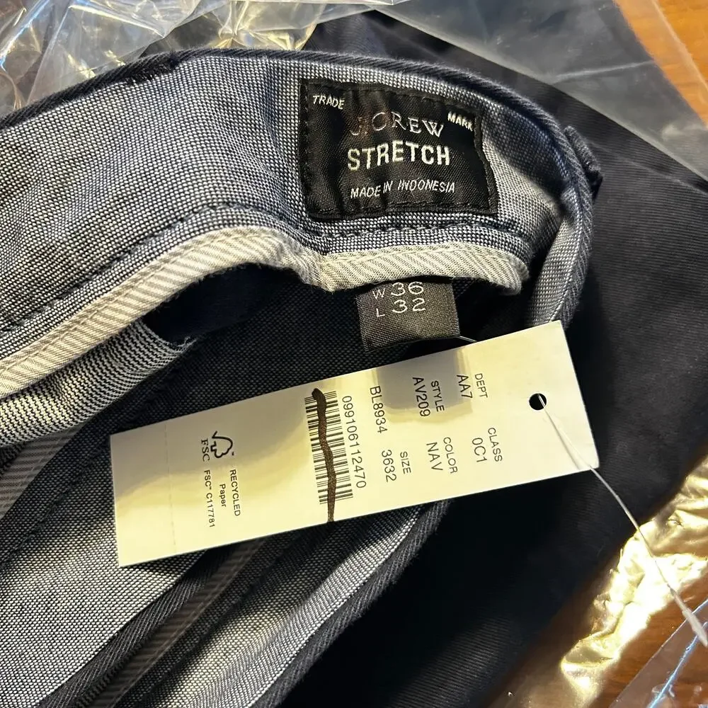 J Crew Mens 1040 Athletic Taper Stretch Chinos 36 x 32 NWT Pants Navy Blue AV209